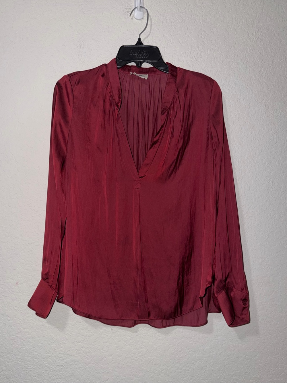 Zadig & Voltaire Women's Burgundy Satin V-Neck Long-Sleeve Blouse